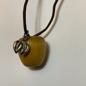 Wooden Gold and Brown Apple Pendant Necklace